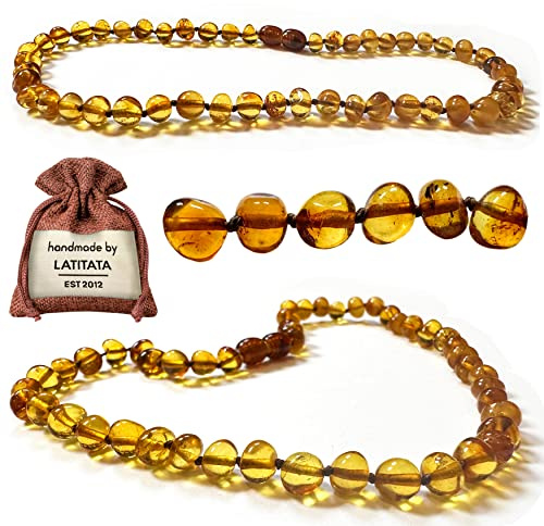 LATITATA CRAFT Echte Bernsteinkette - Baltischer Natur Bernstein - Länge 32 cm - 100% Handarbeit in Deutschland- GIA Zertifiziert (Honey Poliert)