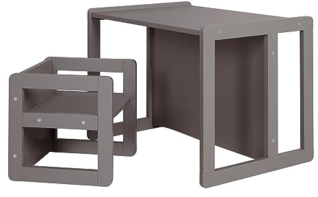 roba Kindersitzgruppe 3in1 - Anthrazit Wendehocker & Kinderbank aus Holz | Multifunktionale Kindermöbel mit 3 variablen Sitzhöhen - Set aus robustem MDF für Baby- und Kinderzimmer