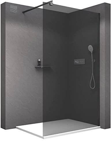 Bernstein Duschabtrennung Walk In Nano EX101 aus 8 mm grauem Glas mit schwarzem Wandprofil in 110 cm Breite für moderne und pflegeleichte Badezimmergestaltung