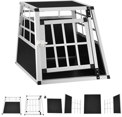 Juskys Alu Hundetransportbox M - 69x54x51 cm - Auto Hundebox robust & pflegeleicht - Gittertür verschließbar - Aluminium Transportbox für Hunde