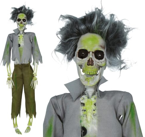 FIESTAS GUIRCA | Zombie Skelett Hängedekoration (45 cm) - Gruselige Halloween Dekoration zum Aufhängen für Partys oder im Spukhaus - Horror Skelett Hängefigur Grau