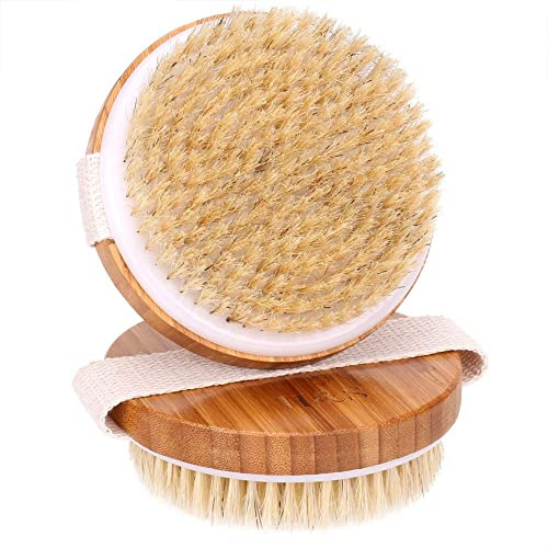 H&S Bambus Holz Körperbürste - 2 Stück - Trockenbürste & Massagebürste mit Naturborsten für Körper Peeling & Cellulite und Wunderbar in der Schwangerschaft - Holzbürsten Set Massage - 2 Trockenbürsten