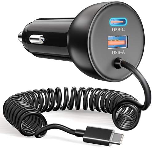 75W Zigarettenanzünder USB-C/A mit 1.2M Spiral Type C Ladekabel, Auto Ladegerät Kfz USB C Schnellladegerät Handy Car Charger 12V Adapter für iPhone 17e 17 16 16e 15 Pro Max, Samsung S26 S25 S24 Ultra