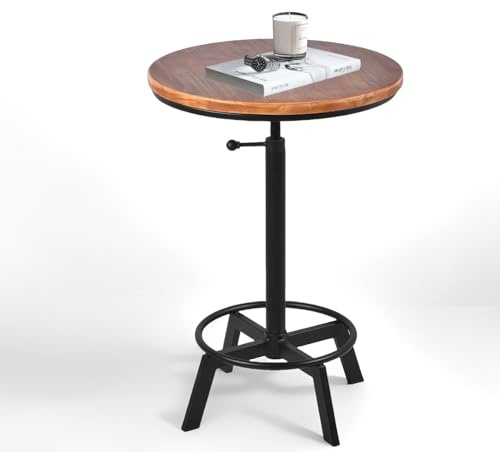 BOKKOLIK Vintage Barttisch 76–89 cm verstellbare Höhe industrielle Bistrobisch Retro Esstisch für Küche Café Pub schwenkbare Holzoberseite