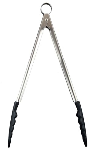 CUISIPRO | Küchenzange mit Antihaft-Silikonenden, schwarz, Länge: 30 cm | schwarz, für Fleisch, Gemüse und Salat, rutschsichere Griffe, patentiertes Verschlusssystem, einhändig bedienbar