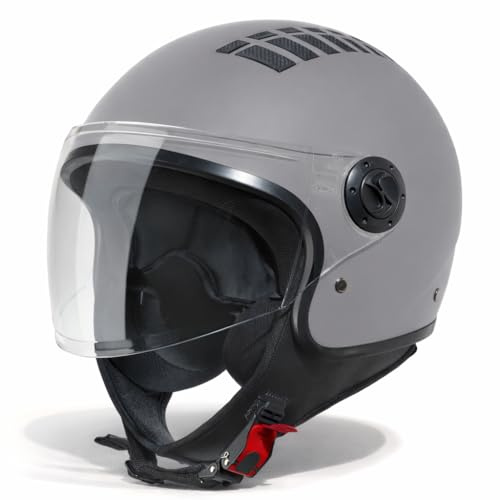 VINZ Como Jethelm mit Visier ECE 22.06 Zertifiziert | Roller Helm Mopedhelm Für Motoroller & Vespa | Herren & Damen | Motorradhelm in XS-XL | Erhältlich in 4 Farben - Titanium