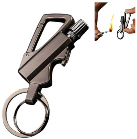 Feuerzeug mit permanentem Streichholz und Infinity-Funktion, 3-in-1 Multitool-Schlüsselanhänger Flaschenöffner, wiederverwendbares, wasserdichtes Streichholz, Feuer Anlasser Outdoor (1, Schwarz)