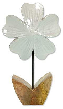 Holz Figur Blume glasiert weiß 15 x 26cm Dekofigur Tisch-Deko Holzblume Skulptur