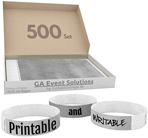 500 Eintrittsbänder aus Tyvek zum selbst gestalten und bedrucken in Silber von GA Event Solutions - Party Einlassbänder, Festival Armbänder für dein Event