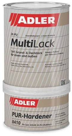 ADLER 2K-PU-Multilack, Fliesenlack matt Weiß, RAL9016 Verkehrsweiß - 1 kg inkl. Härter - Fliesenfarbe mit hervorragenden Hafteigenschaften für diverse Untergründe, Grund- und Decklack