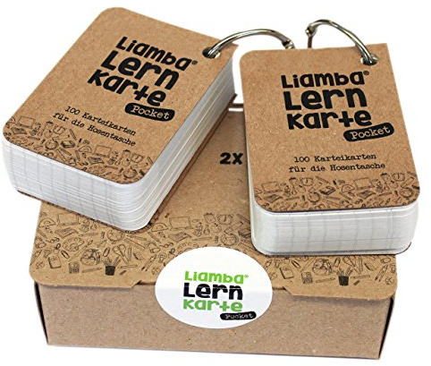 Liamba Karteikarten A8 Pocket Set 2 x 100 Lernkarten in kompakter Karteikartenbox mit Metallringen aus FSC Recyclingpapier farbigen Karten für Schule Studium und unterwegs