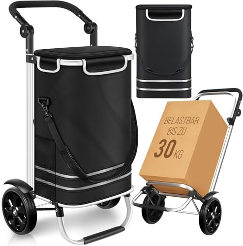 Dimono® Einkaufstrolley Klappbarer 3 in1 Trolley zum Einkaufen; 56 Liter inkl. Kühlfach; Transportwagen Shopping-Trolley Einkaufswagen Einkaufstasche (Schwarz)