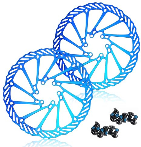 CNCLOL Fahrrad Bremsscheibe 160mm-180mm-203mm für MTB/Rennrad/Mountainbike/BMX, 2 Stück Bremsscheiben mit 12 Schrauben, Blau/Gold/Regenbogen