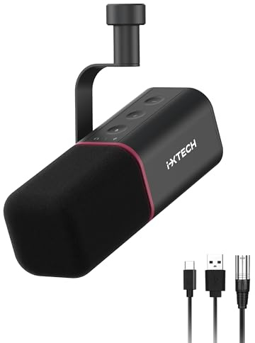 IXTECH Dynamisches Mikrofon mit Nierencharakteristik RGB Gesangsmikrofon USB XLR Studiomikrofon Software Stummschalttaste Microphone für Podcasting Streaming Aufnahme Gaming und Voice-Over Schwarz