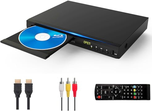 Blu-ray-DVD-Player, Multimedia-Disc-Wiedergabegerät für Filme und Musik Dolby Audio, Full HD 1080P Blu-Ray-Disc-Player mit HDMI-Ausgang/AV-Ausgang/Koaxialausgang/Blu-ray-Disc für Region B/2