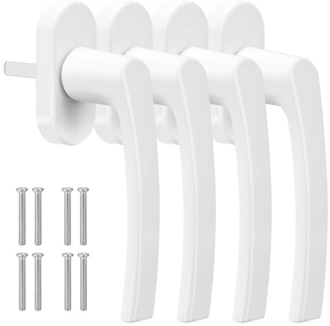 4 Stück Fenstergriff Weiß, 35 mm Fenstergriffe ohne Schloss, Fenstergriff Aluminium mit Schrauben, Fenstergriffe Weiß für Fenster Terrassentüren Balkontüren