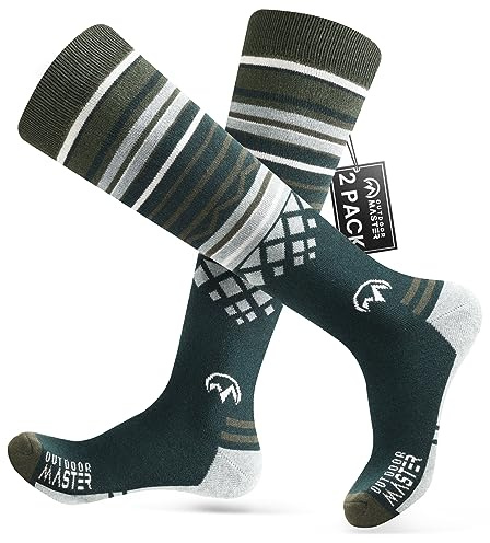 OutdoorMaster Ski Socken, Merino Wool Ski Socken für Herren & Damen, Thermal Winter Warme Snowboard Socken für kaltes Wetter