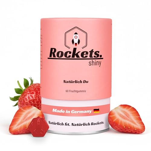 Rockets Shiny Gummibärchen mit Biotin, Zink & Mineralstoffen | Erdbeer-Gummis für Haare, Haut & Nägel | Vegan, Vitaminreich & Zuckerarm | Made in Germany, Laborgeprüft | 60 Stück (Monatsvorrat)