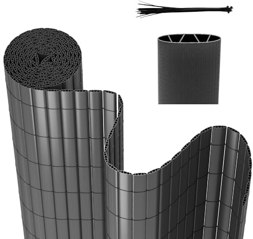 Gimisgu PVC Sichtschutzmatte 80 x 500 cm, Standard Sichtschutz, W-Struktur Verstärkung Innen, Wasserdicht Balkon Sichtschutz mit Kabelbindern, Balkonverkleidung Windschutz, Anthrazit