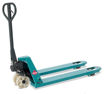 Ameise Hubwagen PTM | 2.000kg Tragkraft | 1.150mm Gabellänge | Lenkrad/Gabelrolle aus verschleißarmem Nylon | Einfach-Gabelrollen | Palettenhubwagen Türkisblau