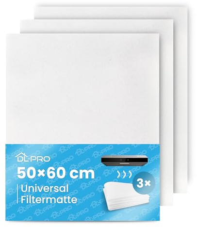 DL-pro Filtermatte Vlies 3er-Pack 50x60cm zuschneidbar Fettfilter Filter für Dunstabzugshaube Abzugshaube Dunstabzug universell einsetzbar fusselfrei Vliesfilter Luftfiltermatte