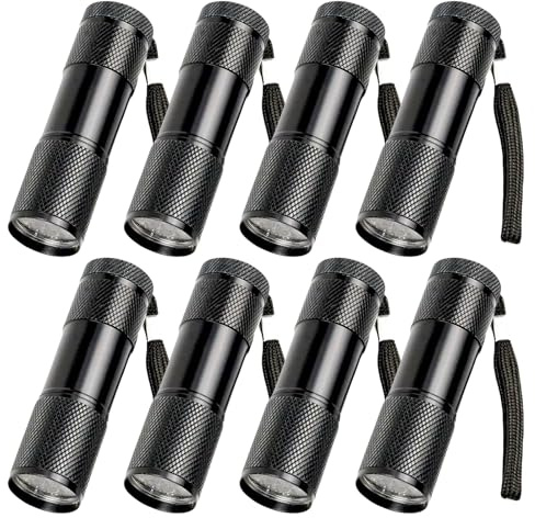 8 Stück UV Taschenlampe: Mini UV Lampe Schwarzlichtlampe mit 9 LEDs, Schwarzlicht Taschenlampe, Mini UV Lampe Ultraviolettes Licht für Unechte Banknoten Urin von Hunde und Andere Haustiere (9 LED)