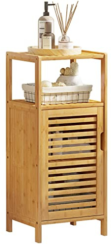 VIAGDO Beistellschrank Bambus Nachtschrank mit 2 offenen Ablagen, Kommode Schrank, Kleiner Seitenschrank, Küchenschrank, Flurschrank, Schmaler Schrank Wohnzimmer, Schlafzimmer, Flur, 36.5 x 33 x 87 cm