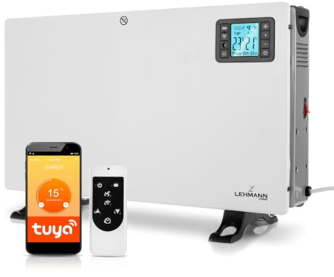 LEHMANN Konvektor Heizung elektrisch, Heizkörper mit Fernsteuerung, WLAN, Tuya Smart App, Elektroheizung mit 3 Heizstufen 750/1250/2000 W, Konvektorheizung mit Timer, Thermostat, Überhitzungsschutz