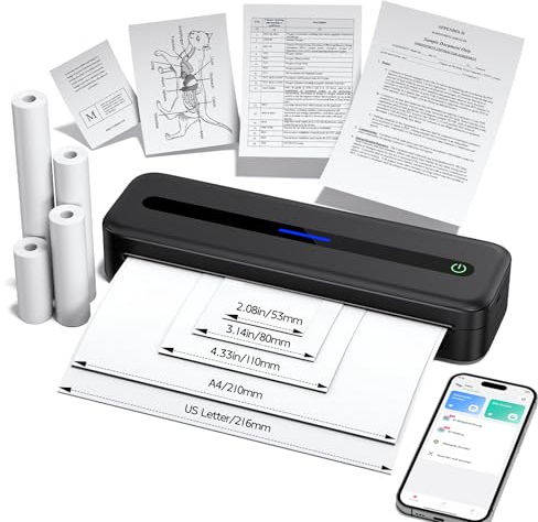 Thermodrucker A4, Tragbarer Mobiler Drucker für Unterwegs M832, Mini Reisedrucker A4 für Phone und PC, Kleiner Inkless Portable Printer Bluetooth 300DPI für Kleine Unternehmen ,Verträge, Büro,Foto
