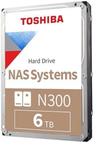 TOSHIBA N300 6TB Interne NAS-Festplatte, 3,5'' SATA HDD, 7200 RPM, 24/7 Betrieb, unterstützt 1-8 Baysysteme, 128MB Cache, 180TB/Jahr Arbeitslast, 3 Jahre Garantie (HDEX01SZNA51F)