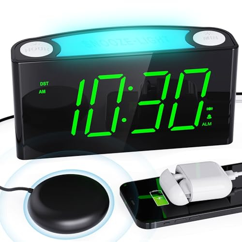 Vibrationswecker für Gehörlose&Tiefschläfer, Wecker mit Laut Alarm, Bett-Shaker, Typ-C-Ladegerät,Großes LED-Anzeige&Dimmer, Farbwechsel Nachtlicht,Batterie-Backup,Schreibtisch Schlafzimmer Reisewecker