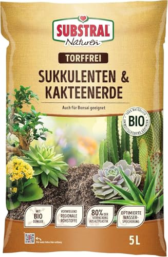 Substral Naturen Sukkulente & Kaktus Erde Bio & torffrei, 5L, für Sukkulenten, Kakteen und Bonsai, 3 Monate vorgedüngt