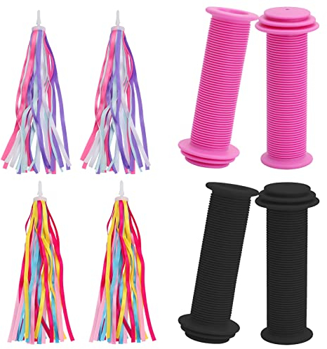 2 Paar Kinder-Fahrradgriffe mit Regenbogen-Quasten für Laufräder, Roller