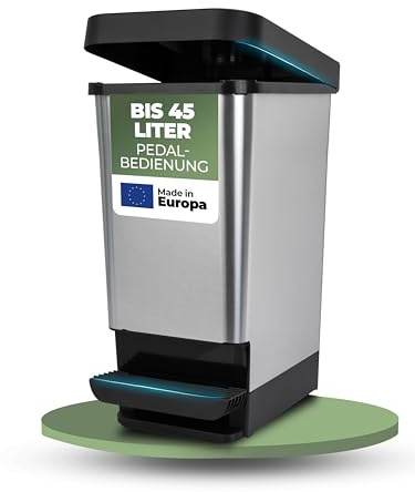 Novaliv Großer Mülleimer mit Deckel - 45L Tretmülleimer - Stabiler Abfalleimer mit Deckel & Fußpedal - Geruchsdichter Mülleimer Küche u.v.m - Treteimer Müllbehälter