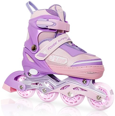 LIRENGUI Einstellbare Kinder Inline Skates für Mädchen, 4-Rollen Inline Skates für Kinder & Jugendliche mit leuchtenden Rädern für Sport Freizeit, Rosa Violett (Medium)