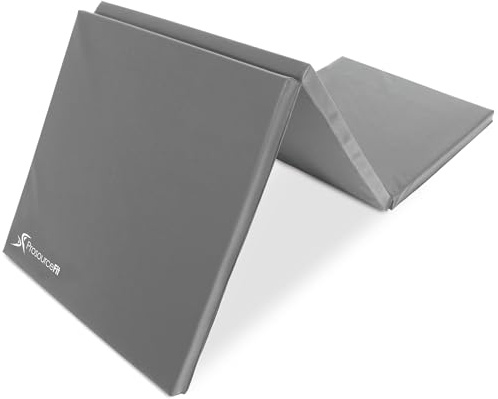 ProsourceFit Tri-Fold Folding Thick Exercise Mat 6’x2’ with Carrying Handles for MMA, Gymnastics Core Workouts, Grey