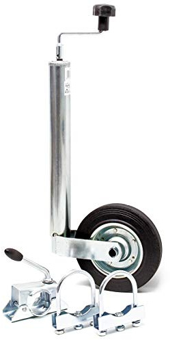 Wiltec Stützrad für Anhänger bis 362 kg ø48 mm, Bugrad inkl. Klemmhalter & Schellen, Abstellstütze mit pannensicheren Reifen