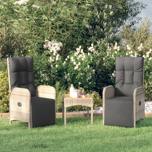 Holamys Garten-Relaxsessel 2er Set, Poly Rattan Grau, verstellbar, mit Kissen, 57x62,5x109 cm, für Terrasse, Balkon, maximal 110 kg