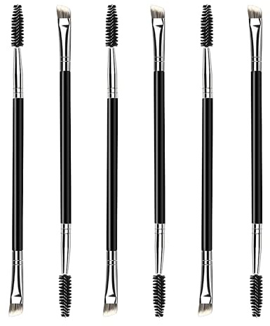 6 Stück Augenbrauen Pinsel Dual Endete, Abgewinkelte Augenbrauen Bürste und Spoolie Bürste Mini Wimpernbürste, Augenbrauenpinsel Wimpernbürstchen, Für Gestaltung, Hinzufügen von Pulver, Farbe und Gel