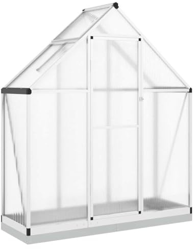 Refined Pflanzenhaus mit Dachrinnensystem Flügeltür Treibhaus für Pflanzen Frühbeet Gewächshaus mit Fundamentrahmen Silbern 169x58x202cm Aluminimum