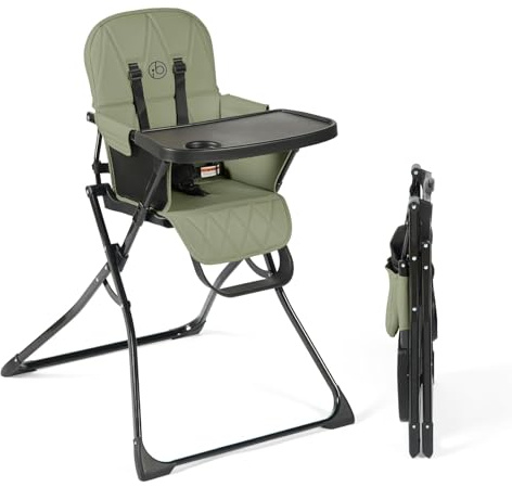 Ickle Bubba Flip Magic Fold Hochstuhl (Salbeigrün) – Geeignet für Sitzen bis 15 kg, 5-Punkt-Sicherheitsgurt, abnehmbares Tablett, Einhand-Faltfunktion und kompaktes, schlankes Design
