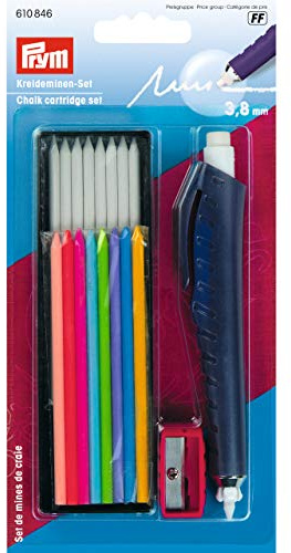 Prym 610846 Schneiderkreidestift Set | Kreidehalter mit Radierer + 8 farbige Nachfüllminen | Zum Anzeichnen & Markieren auf Stoff | Für präzises Nähen & Schneidern | Mehrfarbig