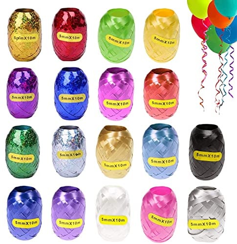 TAKUZA Geschenkband Set Bunt, 18 Rollen Ringelband für Geschenke | 18 Bunte Geschenkbänder aus Kunststoff (je 5mm x 10m). Ideal als Schleifenband für Basteln, Hochzeit und Ballondekoration