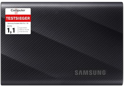 Samsung Portable SSD T9, 1 TB, 2.000 MB/s Lesen, 2.000 MB/s Schreiben, USB 3.2 Gen.2x2, Externe Festplatte für professionelle Anwender, Kompatibel mit Mac, PC, Smartphone und 12K Kameras, MU-PG1T0B/EU