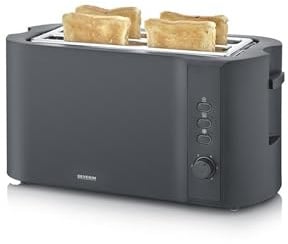 Severin Toaster Langschlitz, 4 Scheiben mit integrierten Brötchenaufsatz, 2 Langschlitz-Röstschachte, verschiedene Aufwärmstufen, 1.400 W, Schwarz Matt, AT 2591, Mattschwarz