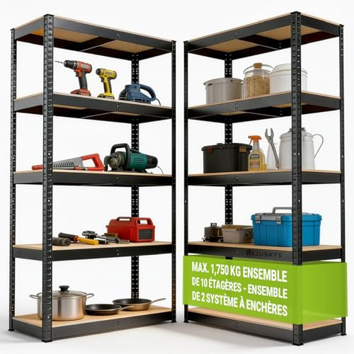 Juskys 2er-Set Lagerregal Basic 2X 180x90x40cm (HxBxT) - 1750 kg - 10 Böden - Schwerlastregal Steckregal Metall Kellerregal Regalsystem Regal - Grau