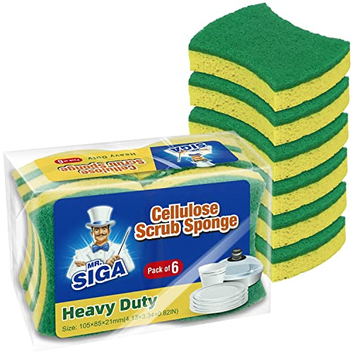 MR.SIGA robuster Zellulose-Schwamm, zweiseitig für Geschirr, 12er-Pack | Hochleistungs-Geschirrspülschwämme, Geschirrschwämme, Küchenschwämme, Zelluloseschwämme, Geschirrschwämme, Geschirrschrubber