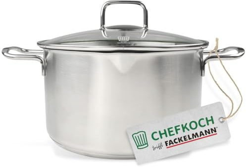 Fackelmann x Chefkoch Fleischtopf München Ø24 cm Edelstahl | Kochtopf mit Abgießfunktion, Alle Herdarten inkl. energiesparender Kapselboden, Hitzebeständig: 230°C, Spülmaschinengeeignet