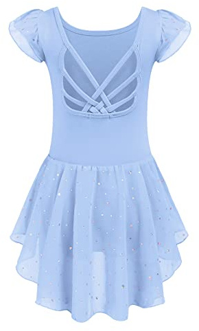 Arshiner Kinder Ballettanzug 2-10 Jahre Mädchen Ballettkleid Rückenfrei Kurze Ärmel/Langarm Ballettkleidung Baumwolle Tanzbody mit Irregulär Ballettrock mit Strasssteine