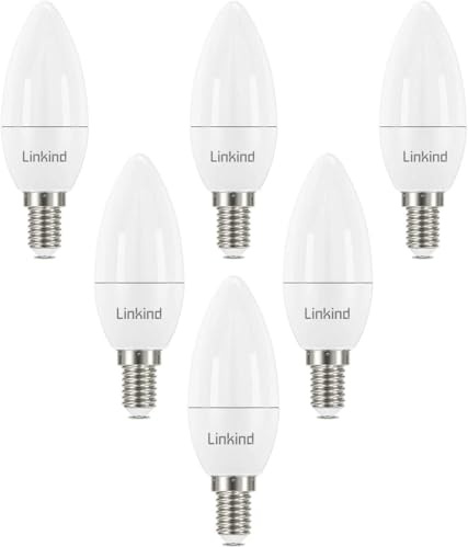 Linkind E14 Kerzenlampen 7W, 60 Watt ersetzt, 806lm 2700K Warmweißes Licht E14 LED Lampe, nicht Dimmbar B35/C35 Kerze Birne, 220-240V, 6 Stück
